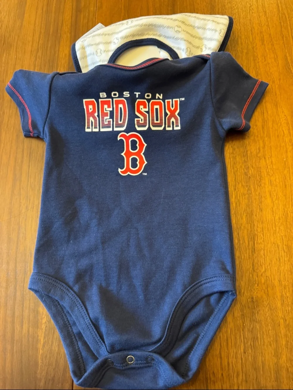 Genuine Merchandise Navy Baby Bodysuit with White Red Sox Bib & Booties